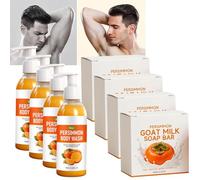 Persimmon Soap & Body Wash for Aging Odor Set, Deep Cleansing Odor Eliminator, Moisturizing Mature Skin Soap, Old Person Smell Remover Body Wash, Gentle Natural Body Sapone per Dry & Mature Skin (4Set
