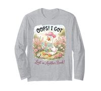 Perso in Un Libro Goose Reading in Flower Garden Graphic Maglia a Manica