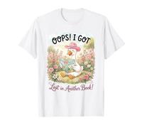 Perso in Un Libro Goose Reading in Flower Garden Graphic Maglietta