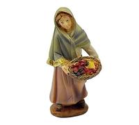 Personaggio Presepe Donna con Cesta di Frutta Pastorella Statuetta in Gesso 15 cm