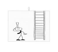Personaggio Stickman Imprenditore che guarda la lunghissima scala di legno Tappetino scolapiatti artistico in microfibra XL Tappetino scolapiatti EasyLarge 18 x 24 pollici