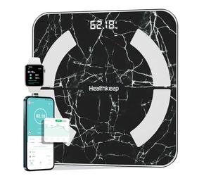 Personal Weighing Scales, Healthkeep Balance Bluetooth Impedenzometer High Precision Connected Scale with App 13 Indicators for Andriod and iOS Max 180kg/400lb/28st, 11x11 inch, Black Marble