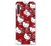 Personalaizer Custodia compatibile con Samsung Galaxy A9 2018 con design di Hello Kitty e fiocchi rossi e talpe - Stile Kawaii - Custodia in silicone TPU flessibile trasparente