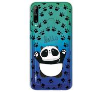 Personalaizer Custodia compatibile Huawei P40 Lite E - Design impronte e orso Panda con Frase Hello - Cover in silicone TPU flessibile trasparente