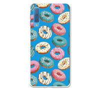 Personalaizer Custodia compatibile per Samsung Galaxy A7 2018 - Design con motivo a ciambelle multicolore stile retrò - Cover in silicone TPU flessibile trasparente