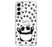 Personalaizer Custodia compatibile per Samsung Galaxy S22 - Design impronte e orso Panda con Frase Hello - Cover in silicone TPU flessibile trasparente