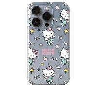 Personalaizer Custodia in silicone flessibile trasparente per iPhone 15 Pro con design di Hello Kitty e motivo di adesivi - stile Kawaii - Cover TPU