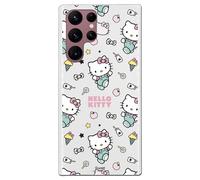 Personalaizer Custodia in silicone flessibile trasparente per Samsung Galaxy S22 Ultra con design Hello Kitty e motivo di adesivi - Stile Kawaii - Cover TPU