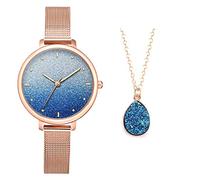 Personalità casual delle donne colore chiaro cambiamento quadrante opaco moda orologio al quarzo semplice goccia d'acqua ciondolo moda carina cristallo cluster collana orologio set