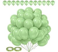 Personalize Pro Palloncini rotondi da 25,4 cm, colore verde chiaro, 100 pezzi con 2 rotoli di nastri verde mela, 5 mm x 10 m, perfetti per matrimoni, anniversari e decorazioni di compleanno