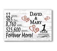Personalized 1 Year Anniversary Sign Gift 1st Wedding Anniversary Present First For Couple Him Or Her DAYS MINUTES YEARS - Solid Wood - 16.5in x 10.5