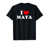 Personalized For Maya & Friends, Unisex/All Ages, Maglietta Classica, Manica Lunga, Nero, S, Colletto Mao, Design Vintage 'I Love Maya'