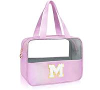 Personalized Initial Clear Makeup Bag Purple Cosmetic Bag Set Large Travel Toiletry Bag, Cute Clear Make Up Bags Organizer Bag for Girlfriend Teacher Gifts Teen Girl Gifts Trendy Stuff M（purple）