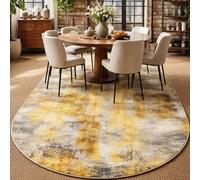 Personalized Rugs Oval Shape, Customized Photo/Text Pattern, 4 x 6 ft,Yellow Grey 120 x 185 cm,Washable Rugs Living Room Non Slip Carpet Bedroom Apartment