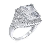Personalizza Anello Cocktail Stile Tenuta Art Deco Grande 7 CTW AAA CZ Rettangolare Radiante Brillante Taglio Smeraldo Anello di Fidanzamento Statement per Donne con Pietra Laterale in Argento
