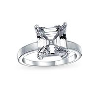 Personalizza Anello di Fidanzamento Classico Senza Tempo 3CT AAA CZ Taglio Quadrato Asscher Solitario per Donna in Argento Sterling .925 Fascia Semplice Personalizzabile