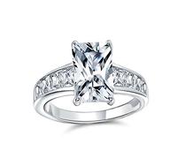Personalizza Anello di Fidanzamento Classico Senza Tempo AAA Zirconia Cubica 4CT Taglio Smeraldo Rettangolare Solitario per Donne con Fascia Laterale Baguette CZ in Argento Sterling .925