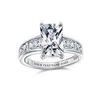 Personalizza Anello di Fidanzamento Classico Senza Tempo AAA Zirconia Cubica 4CT Taglio Smeraldo Rettangolare Solitario per Donne con Fascia Laterale Baguette CZ in Argento Sterling .925 Inciso su
