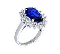 Personalizza Anello di Fidanzamento Classico Tradizionale 6CTW Royal Blue CZ Corona Halo Ovale Zircone Cubico Simulato Zaffiro per Donne Anello di Promessa in Argento Sterling .925 Personalizzabile