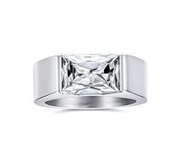 Personalizza Anello di Fidanzamento da Uomo in Acciaio Inossidabile Tono Argento con Taglio Smeraldo AAA CZ in Zaffiro Blu Simulato o Zirconia Cubica Chiara 4CTW Geometrico Semplice Rettangolare