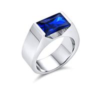Personalizza Anello di Fidanzamento da Uomo in Acciaio Inossidabile Tono Argento con Taglio Smeraldo AAA CZ in Zaffiro Blu Simulato o Zirconia Cubica Chiara 4CTW Geometrico Semplice Rettangolare