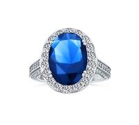 Personalizza Anello di Fidanzamento in Stile Vintage Estate Cocktail 6CT Halo AAA CZ Simulato Zaffiro Blu Ovale Solitario per Donne in Argento Sterling .925 con Pietre Laterali Pave Personalizzabili