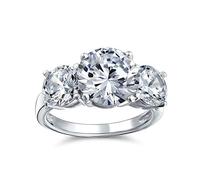 Personalizza anello di promessa con taglio solitario rotondo 3CTW AAA CZ, zirconi cubici passato presente futuro a tre pietre per donne in argento sterling .925 personalizzabile