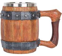 Personalizza boccali da birra con fodera in acciaio inossidabile Bicchieri termici isolati for bevande, botte in legno imitazione personalizzata con manico in pelle, tazza da bar di grande capacità, b