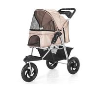 Personalizza ciò di cui hai bisogno Passeggino leggero per cani e gatti - Trasportino pieghevole con ruote grandi e portabicchieri, supporta fino a 25 kg (marrone)