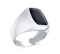 Personalizza Elegante Dichiarazione Classico Anello Sigillo Geometrico Rettangolare Con Gemme Di Onice Nera Piatto Per Uomo In Argento Sterling .925 Fatto A Mano In Turchia Taglia Media