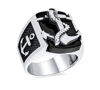 Personalizza il grande rettangolo di onice nero degli uomini che firma l'anello dell'ancora della barca della corda della marina Nautico per gli uomini Checker .925 Argento Sterling Fatto in Turchia