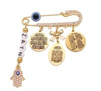 Personalizza il nome inglese del Corano islamico Quattro Qul Suras AYATUL KURSI Spilla, Spilla unisex alla moda in acciaio inossidabile con cristallo e rame, Gioielli spirituali quotidiani