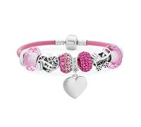Personalizza Incidi Mia Moglie Nuova Madre Bracciale A Tema Cuore Con Perline Iniziali Multi Charm Per Donne Pelle Rosa.925 Argento Sterling Chiusura A Scatto A Barilotto Europeo Bracciali 7,5 Pollici
