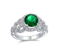 Personalizza L'Anello Da Cocktail In Stile Art Deco Con Zirconi Rotondi Simulati Di Colore Smeraldo Verde Placcato In Argento Da 3 Carati Per Le Donne Personalizzabile
