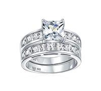 Personalizza Tradizionale 2CT Taglio Principessa Brillante Solitario Pietra Laterale CZ Quadrato Anello di Anniversario Fidanzamento Matrimonio Set per Donne .925 Argento Sterling Personalizzabile
