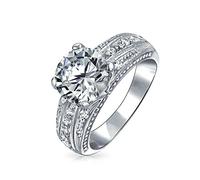 Personnaliser Traditionnel 3Ct Cubic Zirconia Round Brilliant Cut Round Solitaire Pave Eternity Band Aaa CZ Anniversary Wedding Engagement Ring Set Band For Women .925 Sterling Silver
