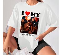 Personalizza una maglietta da donna a tema "I Love", aggiungi il tuo testo e immagine (grafica badge/foto di coppia/foto di famiglia/selfie/animale domestico), crea la tua maglietta personalizzata sta