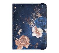 Personalizzabile Blu e Oro San Valentino Rose Romantico Porta Passaporto Custodia Portafoglio Portafoglio Porta Passaporto Badge ID Vaccino Card Holder Portafoglio Impermeabile, Rose romantiche blu e