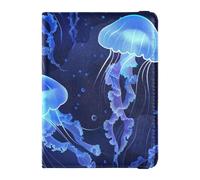 Personalizzabile Blu Medusa Galleggiante nel Mare In Pelle Porta Passaporto Coperture Caso Passaporto Documenti Organizer Accessori Impermeabile, Medusa blu che galleggia nel mare, 1 size