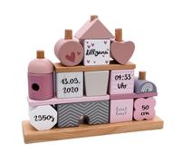 Personalizzabile gioco a incastri in legno Rosa - apprendimento delle forme & motricità fine - per neonati & bambini da 12 mesi - personalizzato con nome & dati di nascita - Label Label