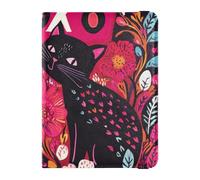 Personalizzabile San Valentino Fiori Gatti Neri Porta Passaporto In Pelle Portafoglio Documenti di Viaggio Organizer Protector Badge ID Vaccino Card Holder Portafoglio Leggero, San Valentino fiori