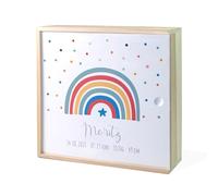 Personalizzabile scatola dei ricordi in legno Arcobaleno Rosa 29×29×10 cm - regalo nascita & battesimo - per bambini - personalizzato con nome e date di nascita