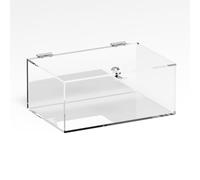 Personalizzabile - Teca espositiva in plexiglass trasparente da banco 5 lati chiusi con sportello superiore con cerniere e serratura base trasparente | specchio laterale - spess. 5 mm