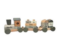 Personalizzabile treno impilabile in legno Oliva - faggio FSC, 14 pezzi - da 18 mesi - sviluppa la motricità fine - personalizzato con nome & data di nascita - Label Label