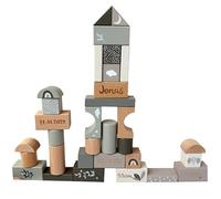 Personalizzabili blocchi da costruzione in legno Verde Oliva - 50 pezzi & contenitore, apprendimento delle forme - per bambini da 2 anni - personalizzati con nome & dati di nascita - Label Label