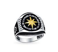 Personalizzare due toni Mens Nauticol Boat Wheel Rose Viking Compass Signet Ring per gli uomini Nero placcato oro .925 Sterling Silver Fatto a mano in Turchia Personalizzabile