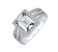 Personalizzare Lo Stile Art Deco 3Ct Rectangle Aaa CZ Emerald Cut Halo Anello Di Fidanzamento Per Le Donne A Banda Larga .925 Sterling Silver Personalizzabile