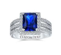 Personalizzare Lo Stile Art Deco 3Ct Rettangolo Aaa CZ Simulato Zaffiro Royal Blue Emerald Cut Halo Anello Di Fidanzamento Per Le Donne A Banda Larga .925 Sterling Silver Personalizzabile