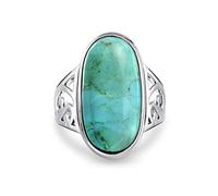 Personalizzare Southwest Boho Stile Grande Cupola Ovale Cabochon Gemstone Bezel Set Turchese Blu Occidentale Dichiarazione Anello Per Donne Filigrana Scroll Band .925 Sterling Silver Personalizzabile