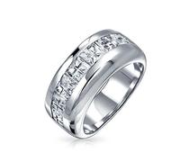 Personalizzare Unisex Chiaro Canale Simulato Zaffiro Blu Impostato Zirconia Cubica Aaa Cz Principessa Taglio Invisibile Banda Di Nozze Per Gli Uomini Donne .925 Sterling Silver 9Mm Band Ring